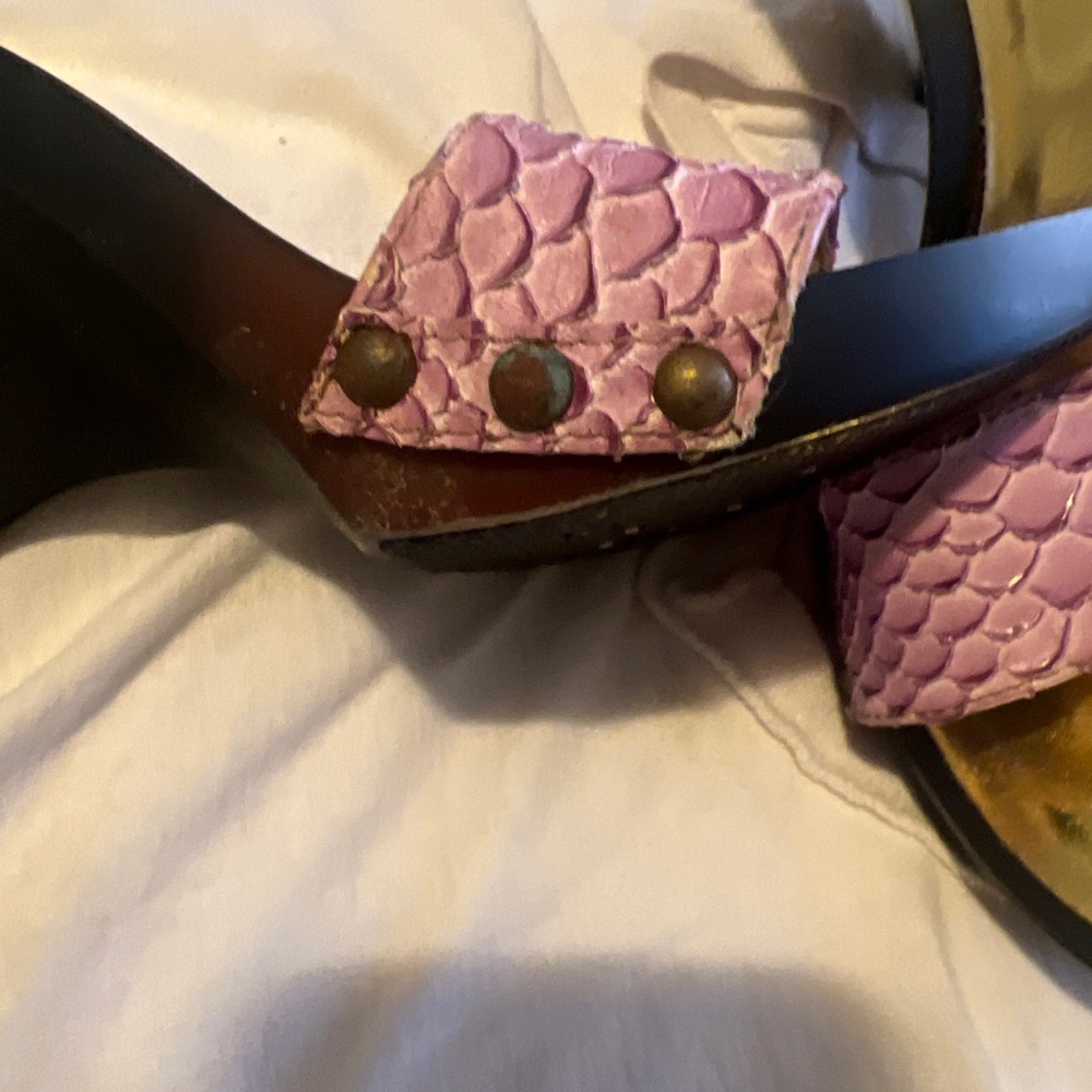 Summer rio sexy purple snake skin hold back slip on wedge high heel